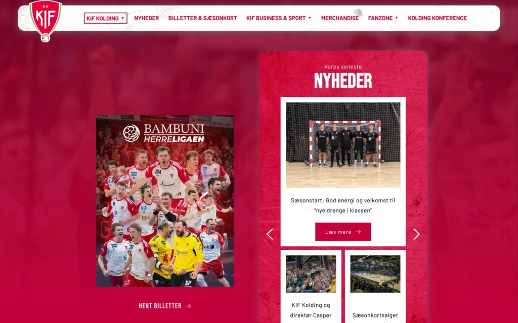 KIF Håndbold — skærmbillede af hjemmesiden