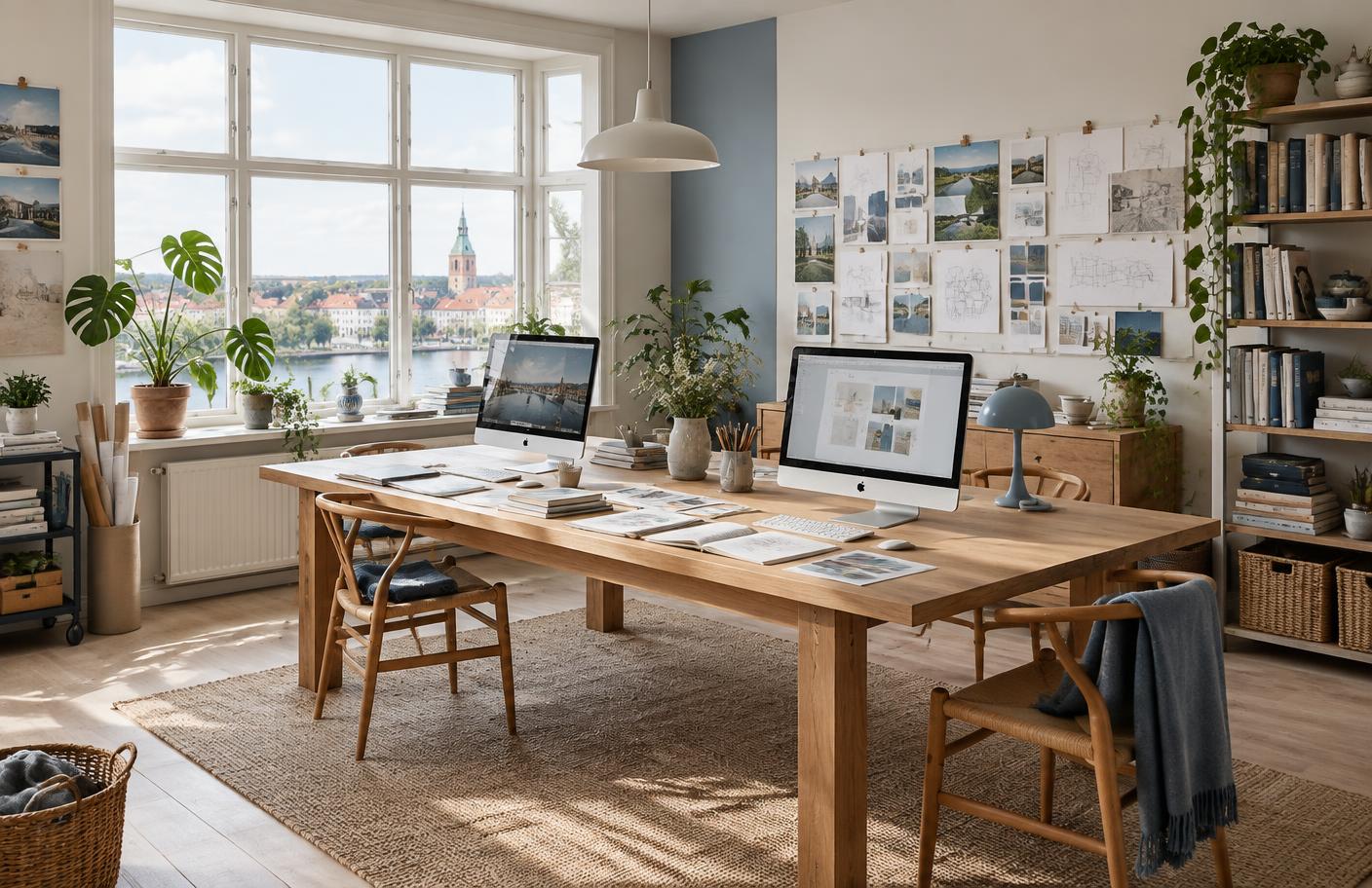 Lyst studie med arbejdsborde